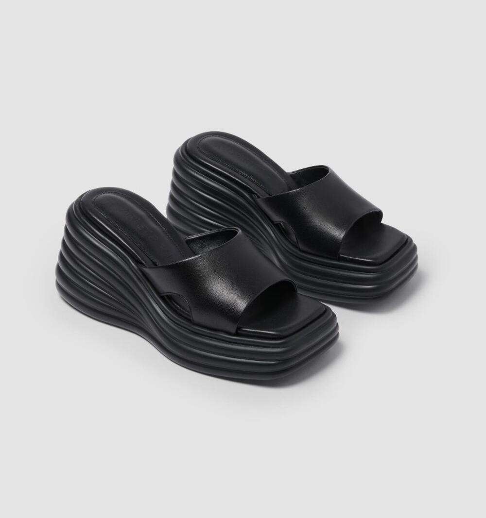 SCARLET & SAM Juicy Wedge Sandals Leather Black Sz 38/US 7 $224